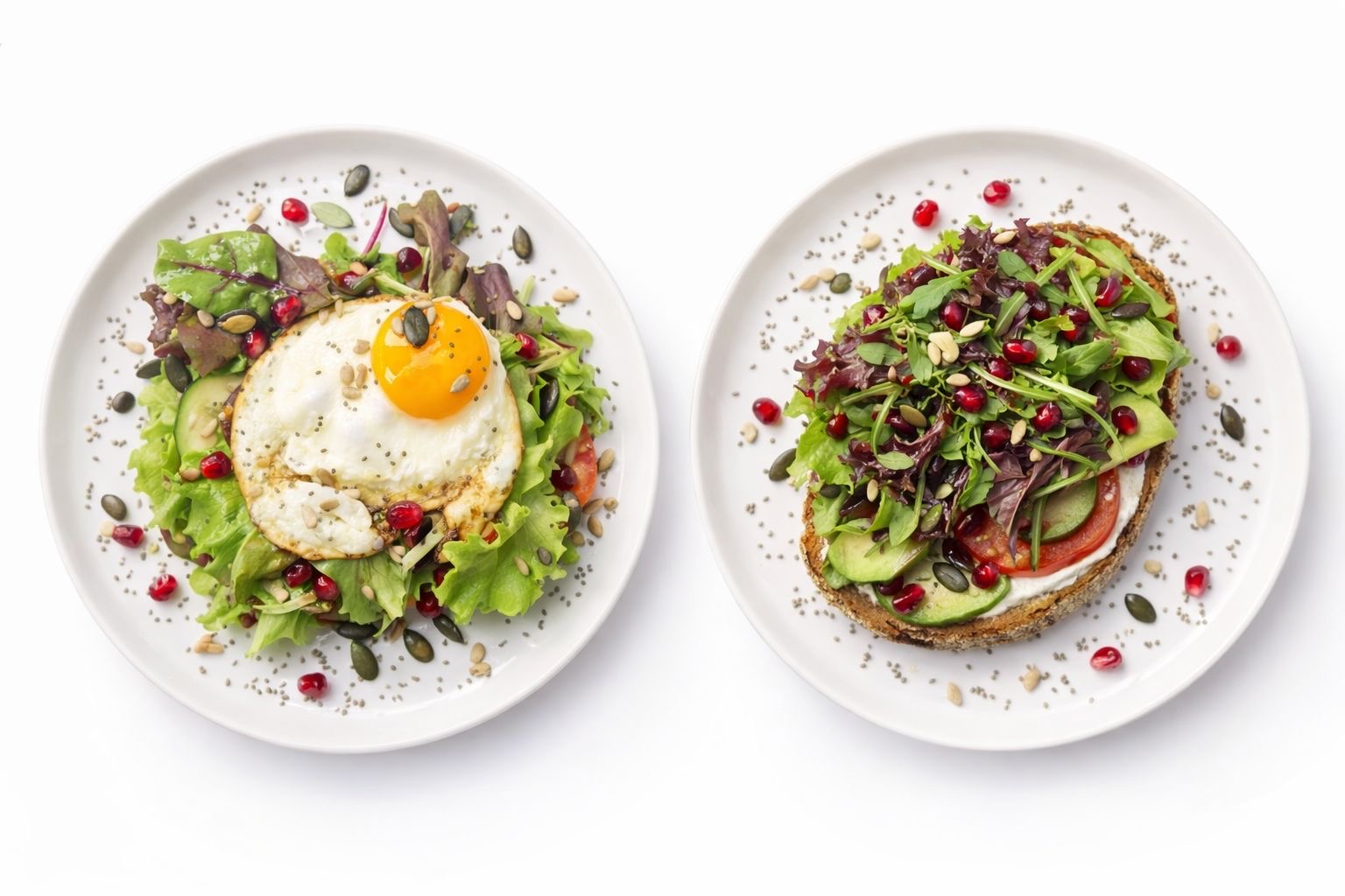 Frische Frühstücksteller mit Salat, Ei und Avocado-Brot